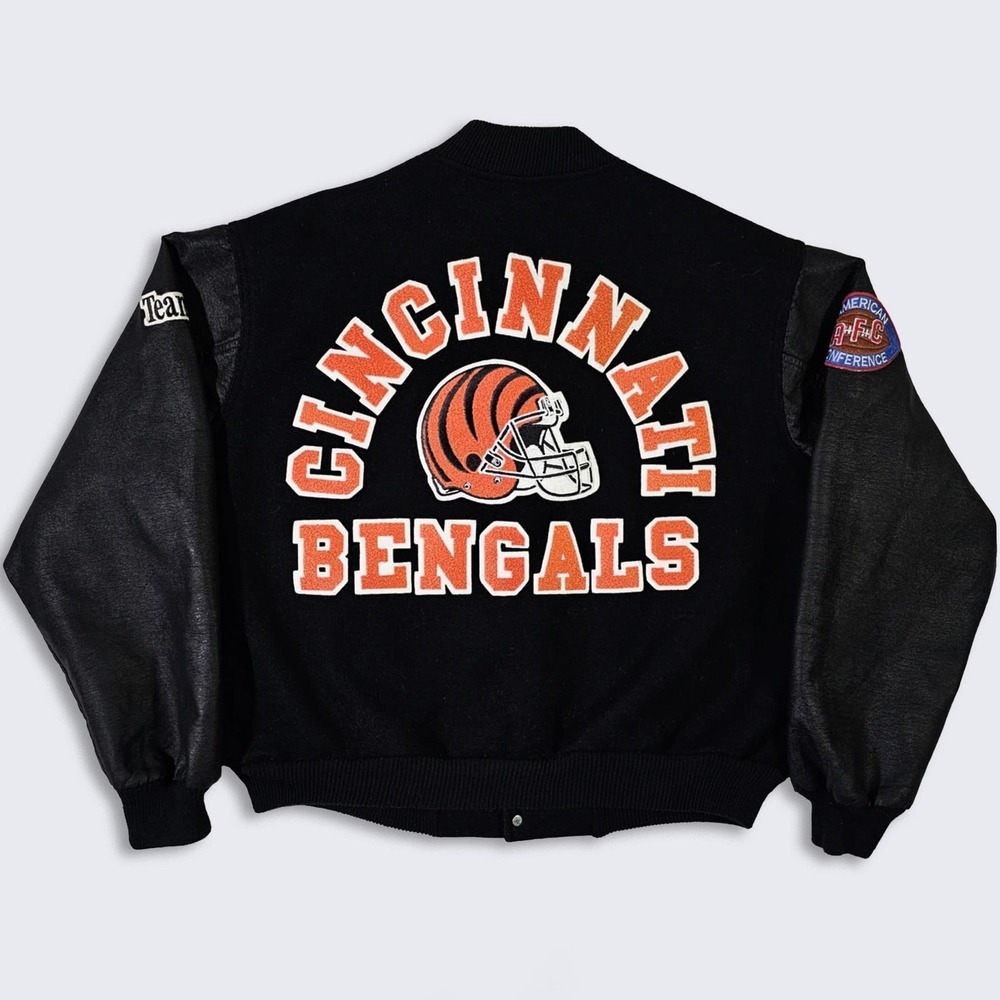 Cincinnati Bengals 80s Chalk Line Bomber Varsity Jacket-Boxy Cropped Style